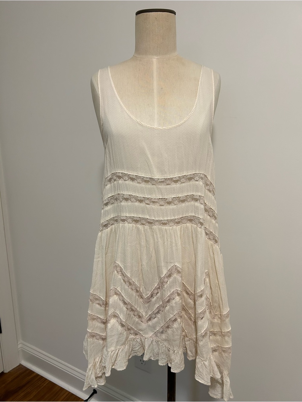 Free People Ivory Lace-Trim Scoop Neck Dress